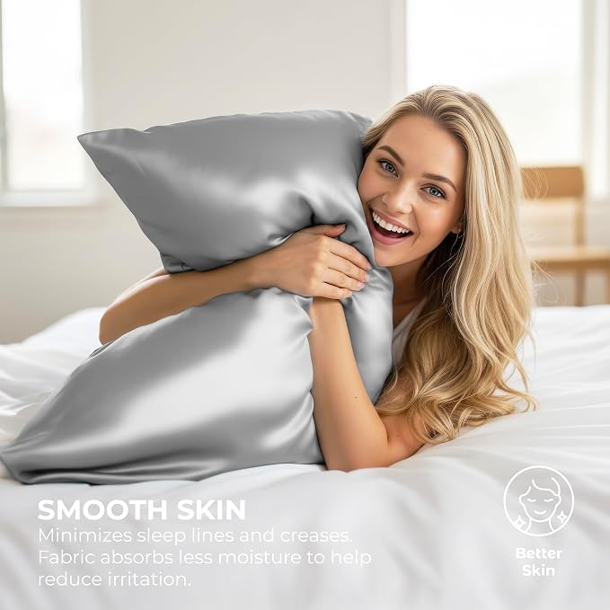Satin Pillowcase 2 Pack - Queen Size (20"x30", Grey) - Silky Pillow Cases for Hair and Skin - Satin Pillow Covers with Envelope Closure - Extra Soft Premium Microfiber