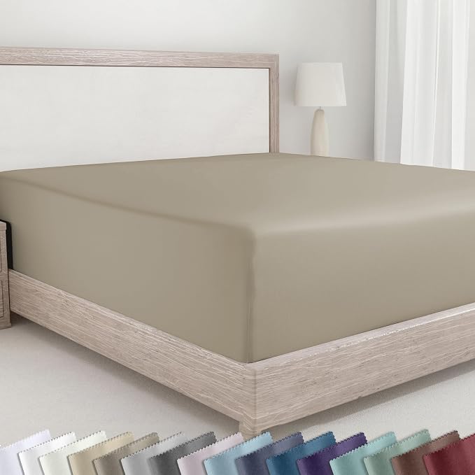 California Design Den 100% Cotton Sateen Queen Size Fitted Sheets, Taupe | 400 Thread Count Backed by Good Housekeeping Seal, 16" Deep Pocket, All-Around Elastic, No-Pop Fit, Durable, OEKO-TEX