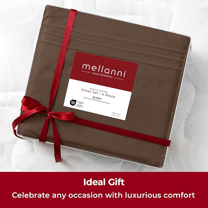 Mellanni Iconic 4-Piece, Ultra Soft Sheet Set (Queen, Brown) | 10M+ Sleepers. Lab-tested: Sleeps Cool, Stays Bright, Strong, Smooth. Good Housekeeping Best Bedding, 7 yrs running.