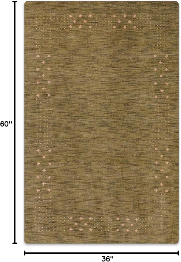 Hand Knotted Loom Wool ECO-Friendly Area Rugs - 3'x5', Rectangle Shape, Green Color, Contemporary Design, High Pile Thick Handmade Anti Skid Area Rugs for Living Room, Bed Room (L00530)