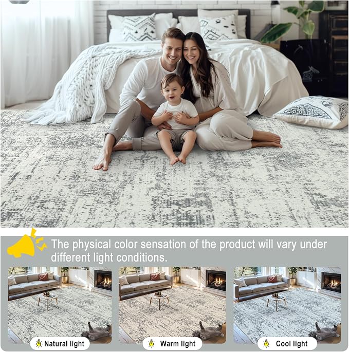PLHXFR Area Rug Living Room: 4x6 Modern Abstract Washable Carpet Grey | For Bedroom Dining Room Farmhouse Nursery Home,Machine washable,Non Slip,Large Soft Neutral,Stain Resistant, Indoor Floor