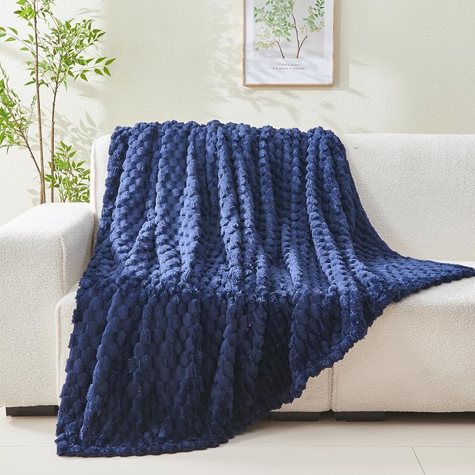 NEWCOSPLAY Fleece Clouds Cozy Throw Blanket for Couch, Dark Navy, 50"x60" | Premium Silky Flannel Blanket, Soft Lightweight Fluffy Throw Blanket for Bed Sofa Decor, Gift for All Season Use