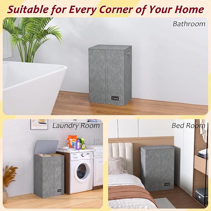 110L Laundry Hamper with Lid, Reinforced Sturdy Large Laundry Hamper with Handle and Lid, Collapsible Clothes Basket Organizer with Removable Liner Bag, Tall Dirty Clothes Bin for Dorm Bedroom