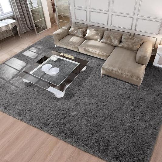 Soft Area Rugs for Livingroom Bedroom, Shaggy Plush Fuzzy Fluffy Carpet Furry Fur Rug, Modern Indoor Comfy Nursery Kids Dorm Home Decor Floor Mat, 8 x 10 ft, Charcoal