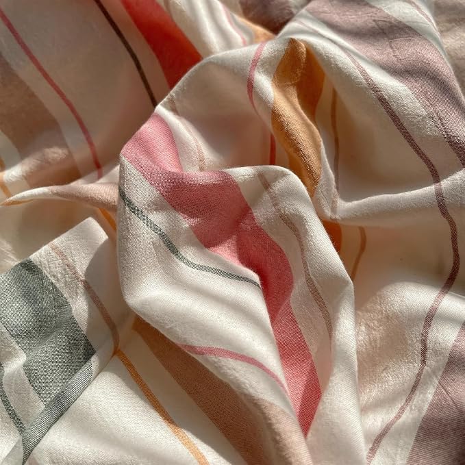 LifeTB Retro Striped Comforter Set Twin XL, Fluffy Soft Multicolor Stripes Pattern Printed Bedding Set, 3 Piece Striped Bed Comforter with 2 Pillowcases, Lightweight Farmhouse Bedding Comforter Set
