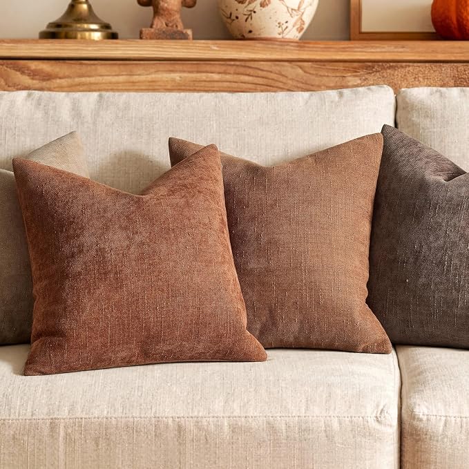 MIULEE Textured Chenille Fall Throw Pillow Covers 20x20 Inch Dark Rust | Pack of 2 Decorative Soft Throw Pillows, Solid Textured Cushion Covers, Modern Home Decor for Couch Sofa Bedroom Living Room