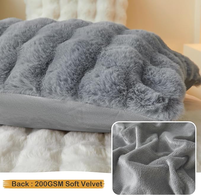 LIFEREVO Fluffy Faux Rabbit Fur Body Pillow Cover 20"x54", Light Grey | Soft Cute Bubble Bed Pillowcase with Zipper Closure, Washable Plush Furry Long Pillow Case for Pregnancy Women Side Sleeper