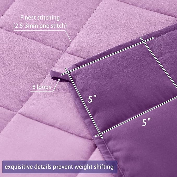 yescool Weighted Blanket for Adults (20 lbs, 48" x 72", Purple) Cooling Heavy Blanket for Sleeping Perfect for 110-130 lbs, Twin Size Breathable Blanket with Premium Glass Bead, Machine Washable