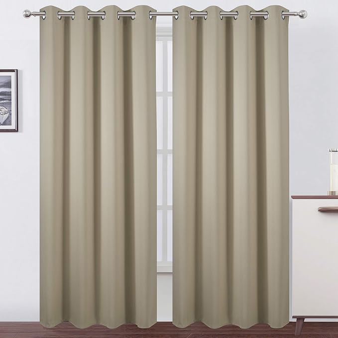 Beige Thermal Blackout Curtains/52 x 95 Inch/Set of 2 Panels Room Darkening Curtains for Bedroom