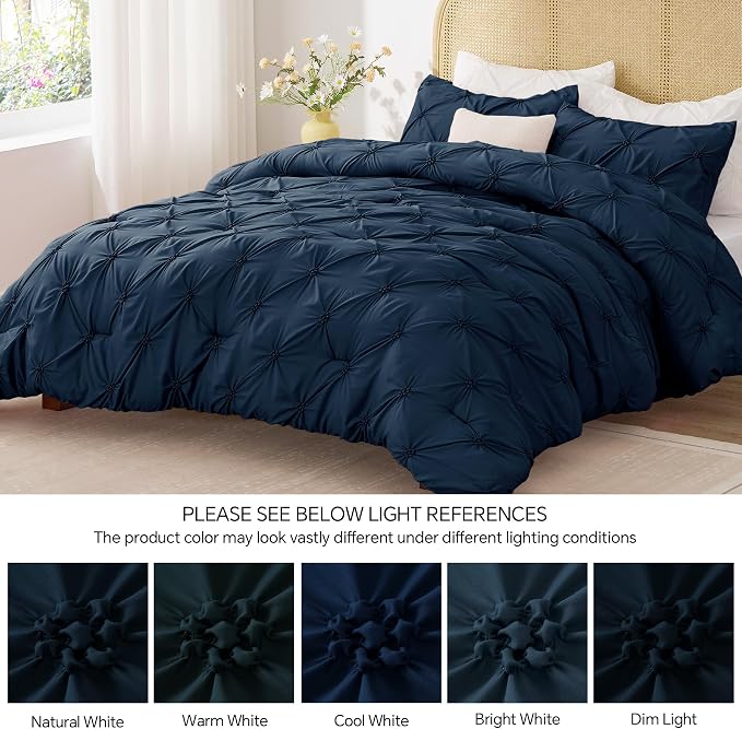 BEDELITE Twin Comforter Set Navy,Lightweight & Soft Comforter | Pintuck Boho Bedding, Warm & Cute Bed Set for All Season,With 1 Pillowcase