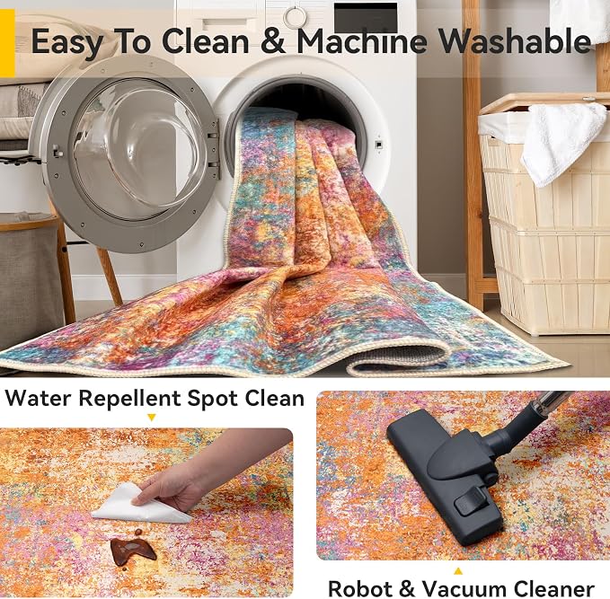 RELEANY Washable 6'x9' Abstract Area Rug for Living Room Starlight | Carpet for Bedroom, Kitchen, Office, Hallway and Entryway, Printed Pattern, Non‑Slip, Soft, Stain‑Resistant, Easy to Clean