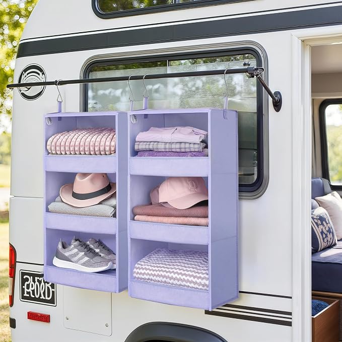 GRANNY SAYS 3-Shelf Hanging Closet Organizer, Foldable Storage, Purple | 33 lb Capacity, No-Sag Support, Keeps Clothes Neat, Folds Flat, Fits RV, Dorm & Small Closets, 2 Pack