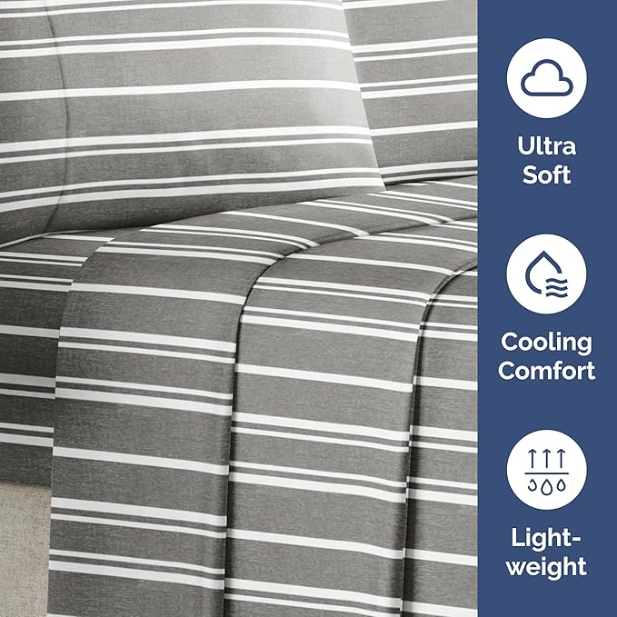 Twin Flat Sheet - Single Flat Sheet Only - Soft & Cooling - Grey Stripes | Hotel Luxury Top Flat Sheet Only, Ultra-Soft, Breathable & Cooling, Fade & Wrinkle Free, Easy-Care, Stain & Shrink Resistant