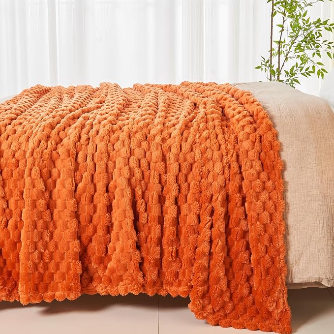NEWCOSPLAY Fleece Clouds Cozy King Blanket for Couch, Orange, 90"x110" | Premium Silky Flannel Blanket, Soft Lightweight Fluffy Throw Blanket for Bed Sofa Decor, Gift for All Season Use