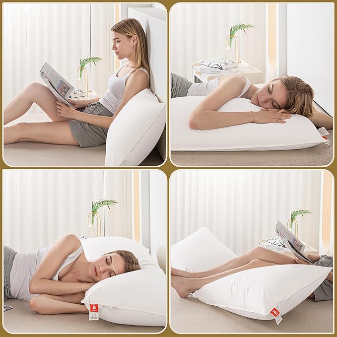 Goose Down Body Pillows for Adults, Large Body Pillow for Side Sleeper, Hugging Feather Body Pillow Insert, Cooling Full Length Long Pillow for Bed with 100% Organic Cotton Shell, (White 20"x72")