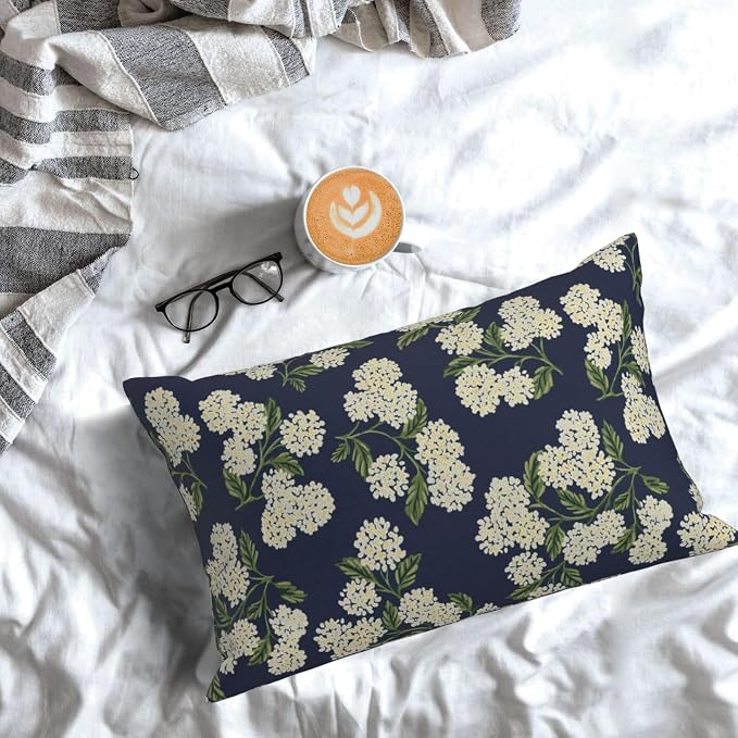Navy Blue Spring Pillow Covers 12x20 Inch 2 Pcs Green Yellow Hydrangea Flower Decor Throw Pillows Vintage Floral Seasonal Summer Outdoor Decoration Pillowcase Linen Cushion Cover for Couch Sofa