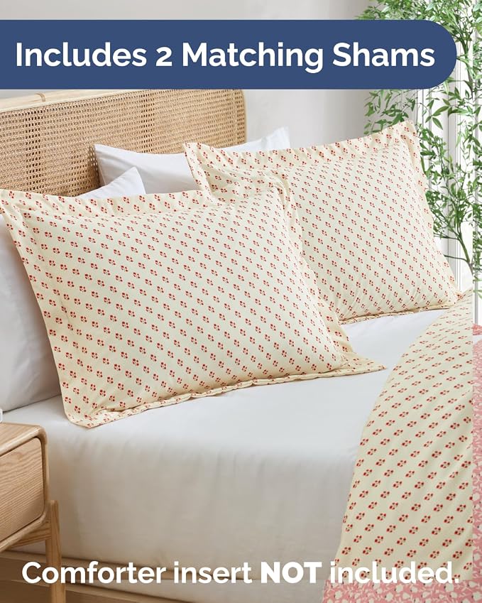 Duvet Cover Full - Floral Duvet Cover - 3 Piece - Vintage Red Floral | Soft Floral Duvet Cover 80 x 90 with 2 Pillow Shams, Zipper Closures & Ties, Floral Bedding for Women, Men, Kids & Teens