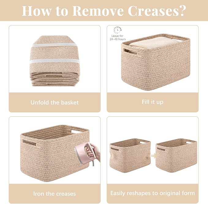 OIASKET 4Packs Natural Cotton Rope Storage Baskets for Organizing Toys, Clothes, Towels & Books, Soft Versatile Organizers for Shelves, Home Decorative Bins, 13''Lx9''Wx7.8''H, Brown