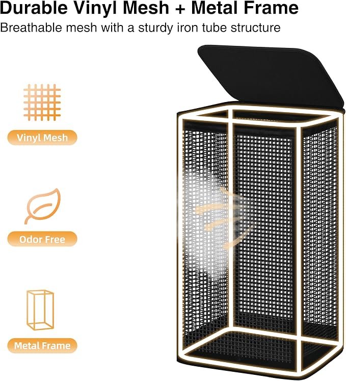 STO STO Laundry Hamper with Lid, 90L Sturdy Steel-Frame Clothes Hamper with Removable Washable Liner, Breathable Large Laundry Basket for Bedroom, Bathroom, Laundry Room, Dorm, Closet