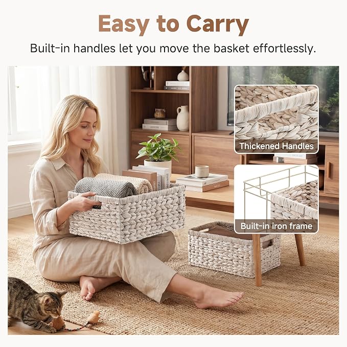 StorageWorks Large Wicker Baskets for Storage, White Wicker Baskets, 2-Pack | Water Hyacinth Storage Baskets for Organizing, Wicker Storage Baskets for Shelves,Pantry Organizers and Storage,Woven Baskets
