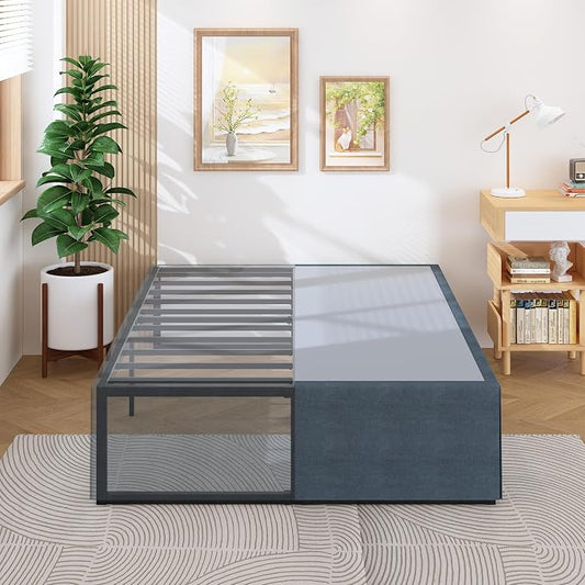 Lutown-Teen 18 Inch Full Size Bed Frame with Cover Skirt, Heavy Duty Metal | Full Platform Bed Frame No Box Spring Needed, Easy Assembly, Noise Free, Black and Blue
