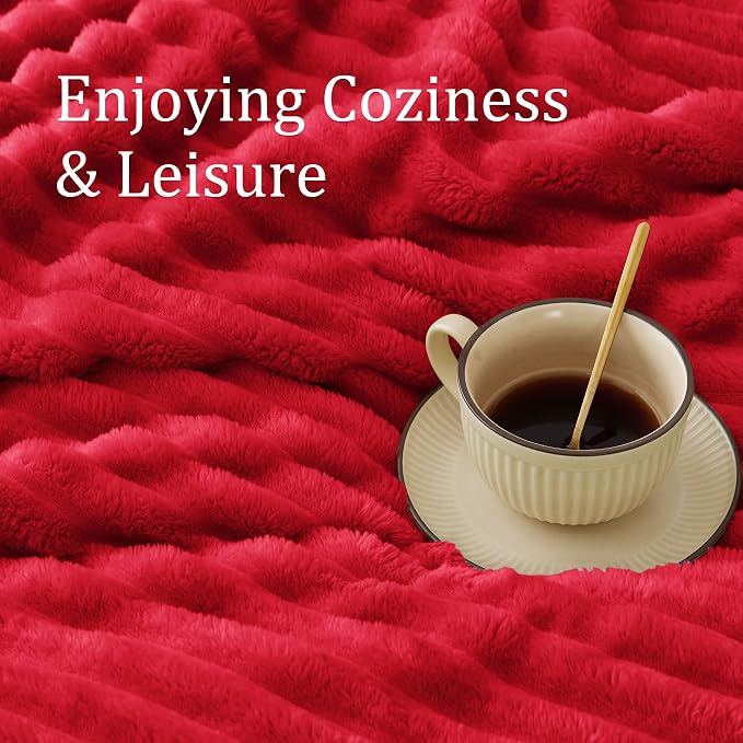 BEDELITE Ribbe Blankets Queen Size for Bed, Red, 90"x90" | Ultra-Soft Plush Fleece, Warm Yet Lightweight, Ribbed Texture, Home Decor, Machine Washable, Giftable, All-Season Use