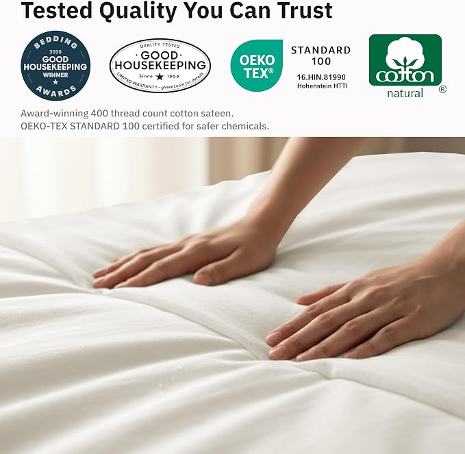 California Design Den Luxury Duvet Cover Set Oversized King, Ivory | Soft 400 Thread Count 100% Cotton Sateen Backed by GH Seal, Duvet Cover & Pillow Sham 3 Pc Set, Button Closure & Corner Ties