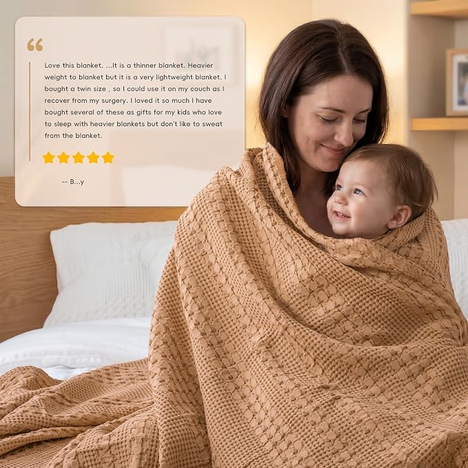 PHF Lightweight 100% Cotton Waffle Blanket for Bed, Twin XL, Clay | Pre-Washed Soft Cotton Comfort, Breathable Layering Warmth for Fall & Winter, Couch & Guest Room, Couch, Home Decor & Gifts
