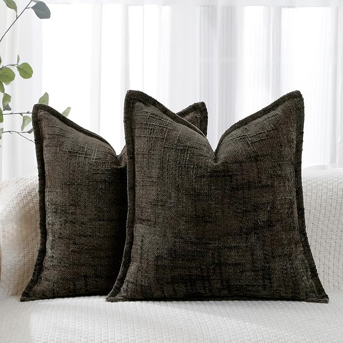 HPUK Chenille Throw Pillow Covers 18x18 Inch, Soft Woven Texture, Set of 2 | Plush woven texture, invisible zipper, couch sofa bed bedroom living room decor, square cushion covers, inserts not included