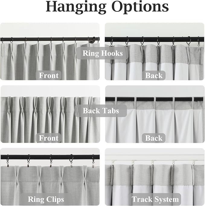 WEST LAKE Light Grey French Pleat Curtain Panels 90 Inches Length,Linen Blended Pinch Pleated Drapes for Bedroom Living Room,Modern Window Treatment,Back Tabs Hooks,40" Wx90 L(Pack of 2)