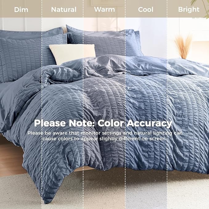 HYMOKEGE Nordic Blue California King Comforter Set Seersucker 7 Pieces, All Season Luxury Bed in a Bag for Bedroom, Bedding Set with Comforter, Sheets, Pillowcases & Shams