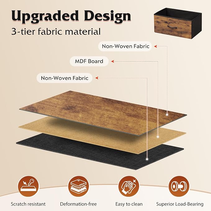 WLIVE Night Stand, Small Dresser with 2 Drawers & Wooden Top, Nightstand with Fabric Bins, Bedside Table End Table for Bedroom, Closet, Entryway, College Dorm, Rustic Brown | Nightstand with Fabric Bins, Bedside Table End Table for Bedroom, Kids Room