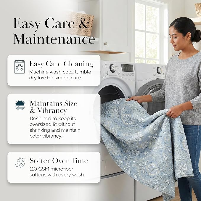 Southshore Fine Living, Inc. Farmhouse Quilts Queen Size, Quilt Bedding Set, Lightweight Coverlet Bedspread Full Size, 3-Piece Boho Quilt Set with Two Matching Pillow Shams, Full/Queen, Blue Paisley