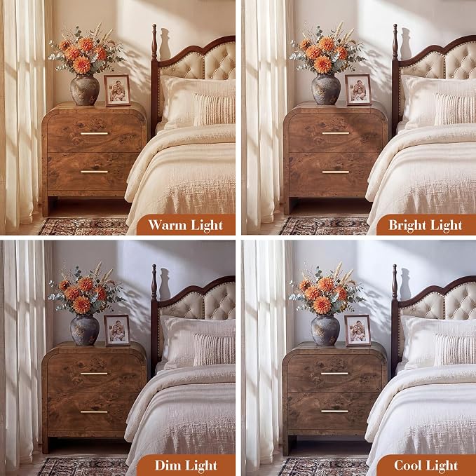 Night Stand [Unique Curved Profile] [FSC-Certified Wooden Board] 2-Drawer Nightstand 24" H Metal Handle Modern Sturdy Bedside Table Side Table End Table | [Curved Profile] [FSC-Certified Wooden Board] Nightstand 24" H Metal Handle Modern Bedside Table ...