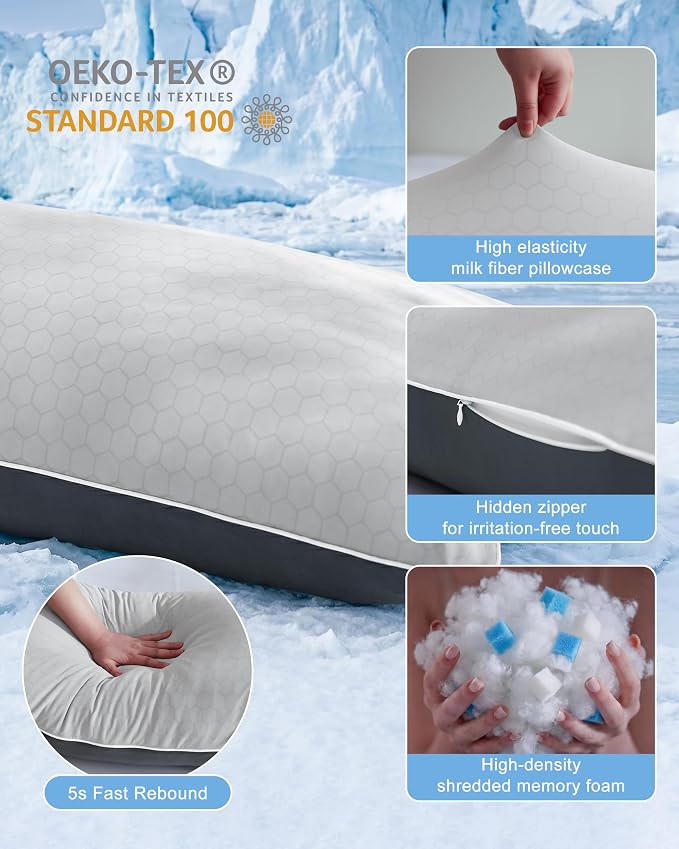 YZ HOME Cooling Body Pillow for Adults,Cold Touch Fabric(Grey,20"x54") | Body Pillow for Side Sleeper,Shredded Memory Foam,Removable Washable Cover