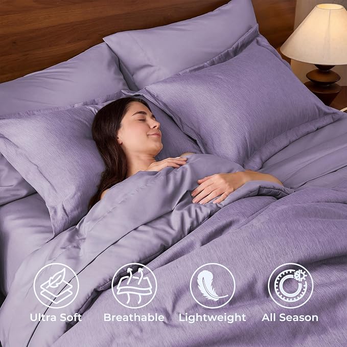 JOLLYVOGUE Purple Queen Comforter Set, Cationic Dyeing Bed in a Bag Queen 7 Pieces, Double-Tone Bedding Set with Down Alternative Comforter, Sheets, Pillowcases & Shams