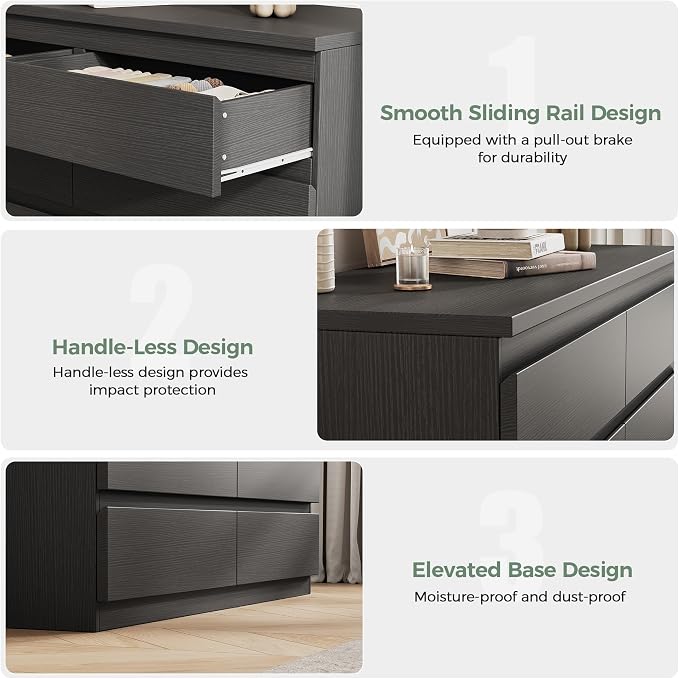 MapleGrace Modern 8 Drawer Dresser, Simply Chest of Drawers for Bedroom, Wooden Storage Dresser with Deep Drawers for Living Room/Hallway/Entryway (Black)