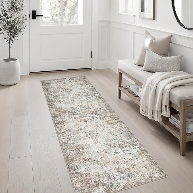 2x6 Washable Runner Rug：Modern Abstract Kitchen Soft Carpet Brown | For Hallway, Bedroom, Kitchen, Laundry, Bathroom,Door Mat,Modern Abstract,Machine washable,Non-Slip,Stain Resistant,Indoor