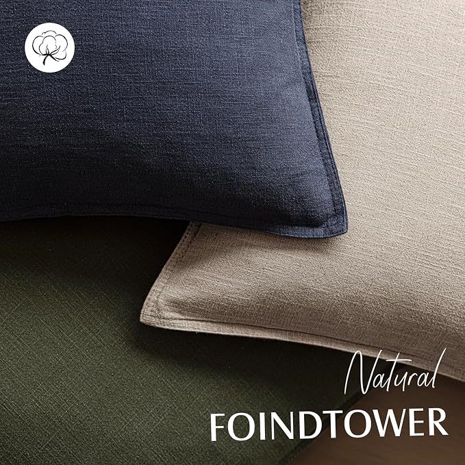 Foindtower Linen Solid Decorative Throw Pillow Covers 22x22 Natural Linen | Pack of 2 Boho Farmhouse Morden Pillowcase,Accent Rustic Cushion Covers,Home Decor for Chair Couch Sofa Bedroom Living Room