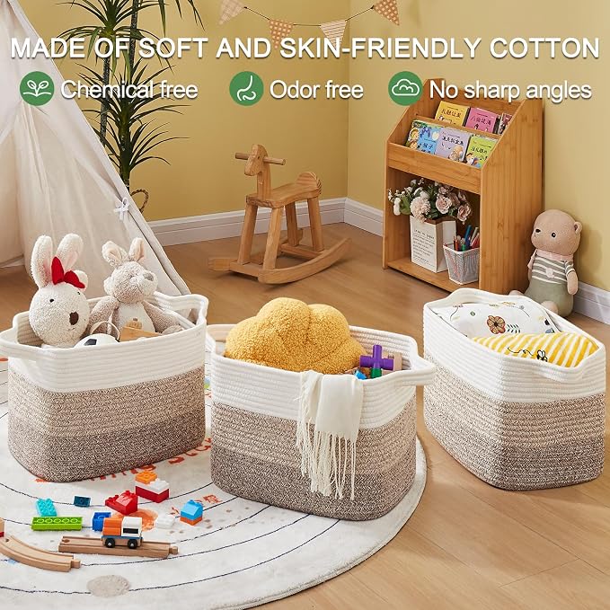 OIASKET Storage Basket for Organizing, Woven Baskets for Storage, Rectangle Decorative Baskets for Shleves, Closet, Toys, Book, Nursery Organizer Bins - Pack of 3 (Gradient Yellow, 15.75"x11.8"x9.85")