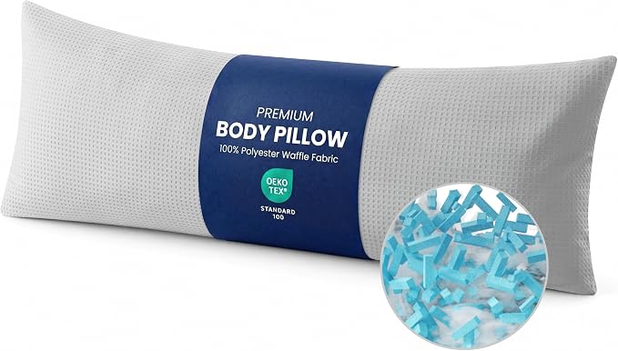 ZonLi Waffle Weave Body Pillow for Adults Side Sleeper - Memory Foam Insert Long Body Pillow 20 x 54 Inch, Gift for Men Women, Light Grey