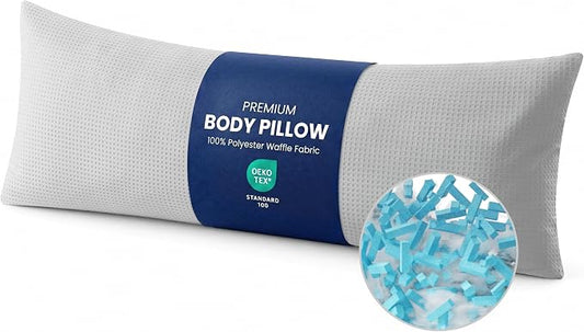 ZonLi Waffle Weave Body Pillow for Adults Side Sleeper - Memory Foam Insert Long Body Pillow 20 x 54 Inch, Gift for Men Women, Light Grey