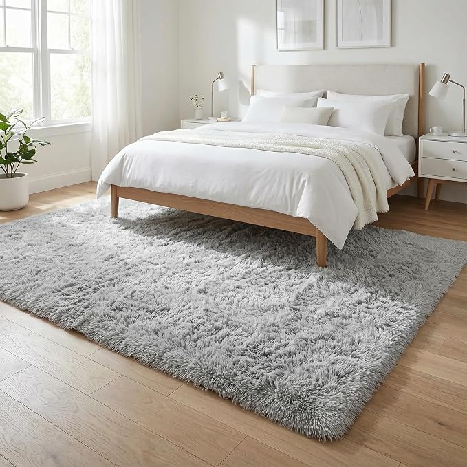 Soft Modern Indoor Large Shaggy Rug for Bedroom Livingroom Dorm Kids Room Home Decorative, Non-Slip Plush Fluffy Furry Fur Area Rugs Comfy Nursery Accent Floor Carpet 5 X 8 Feet, Grey
