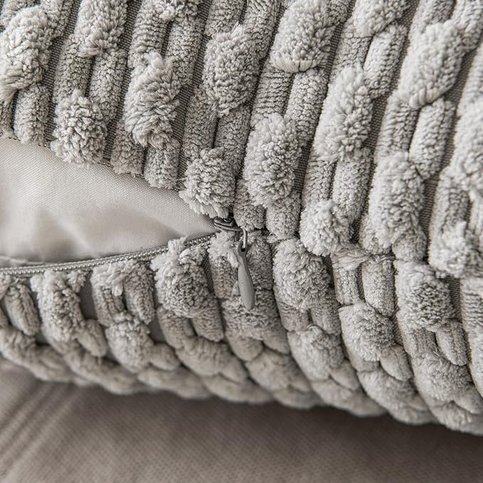 MIULEE Lumbar Decorative Throw Pillow Covers 12x20 Light Grey Corduroy | Textured Striped Pack of 2 Striped Pillow Covers Modern Farmhouse Home Decor for Couch Bed Sofa Living Room