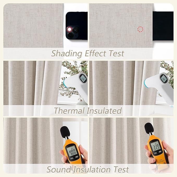 100% Blackout Curtains 102 Inch Length 2 Panels Set for Living Room Bedroom Back Tab Thermal Insulated Black Out Linen Drapes Room Darkening Window Curtains 102 Inches Long, Sand Beige