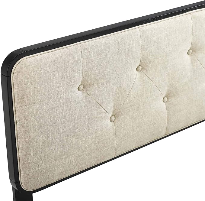 Modway MOD-6233-BLK-BEI Collins Tufted Full Fabric and Wood Headboard, Black Beige