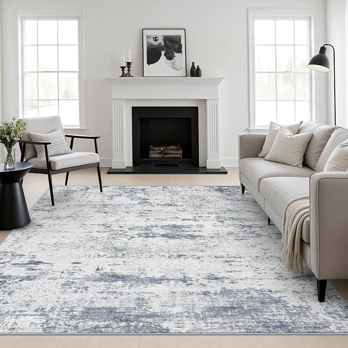Area Rug Living Room: 6x6 Modern Washable Soft Carpet Blue Grey | For Bedroom Dining Room Farmhouse Nursery Hallway Office,Modern Abstract,Machine washable,Non-Slip,Stain Resistant,Indoor