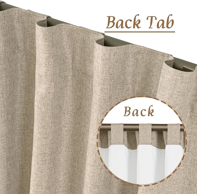 100% Blackout Linen Curtains 63 Inches Long with White Liner 2 Panels | Taupe, Curtains for Bedroom, Living Room, Full Room Darkening, Privacy Protected, Rod Pocket Back Tab Panels, 60 x 63 Inch