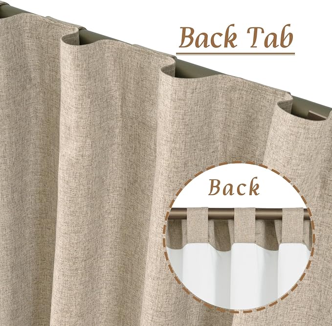 Natural 100% Blackout Linen Curtains 54 Inches 2 Panels, 42 x 54 Inch | Privacy Protected Bedroom Curtains, Thermal Insulated, Farmhouse Panels, Rod Pocket Back Tab, with White Liner, Taupe