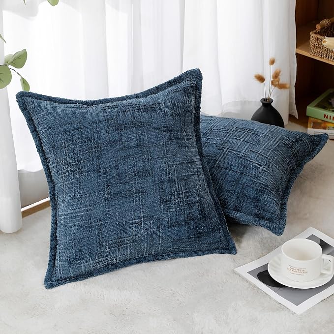 HPUK Chenille Throw Pillow Covers 18x18 Inch, Soft Woven Texture, Set of 2 | Plush woven texture, invisible zipper, couch sofa bed bedroom living room decor, square cushion covers, inserts not included